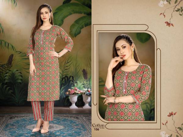 Cotton Cube 101 Cotton Printed Ethnic Wear Kurti With Pant Collection